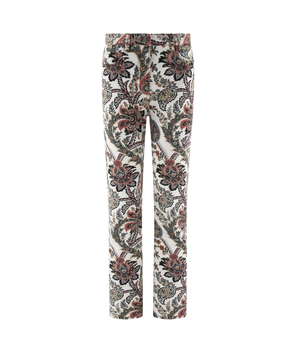 Paisley-Printed Logo Patch Jeans