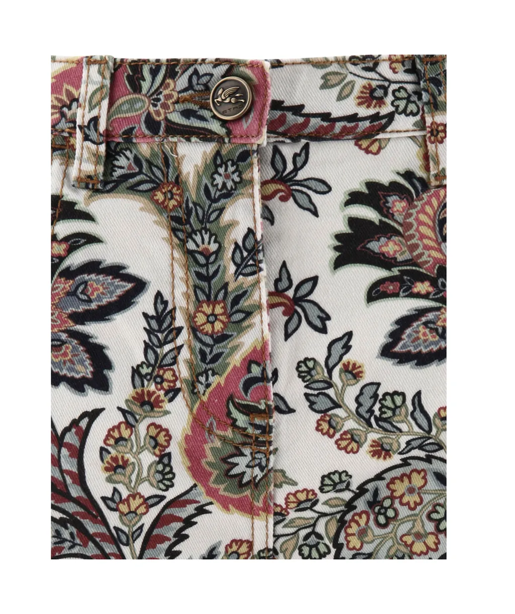 Paisley-Printed Logo Patch Jeans