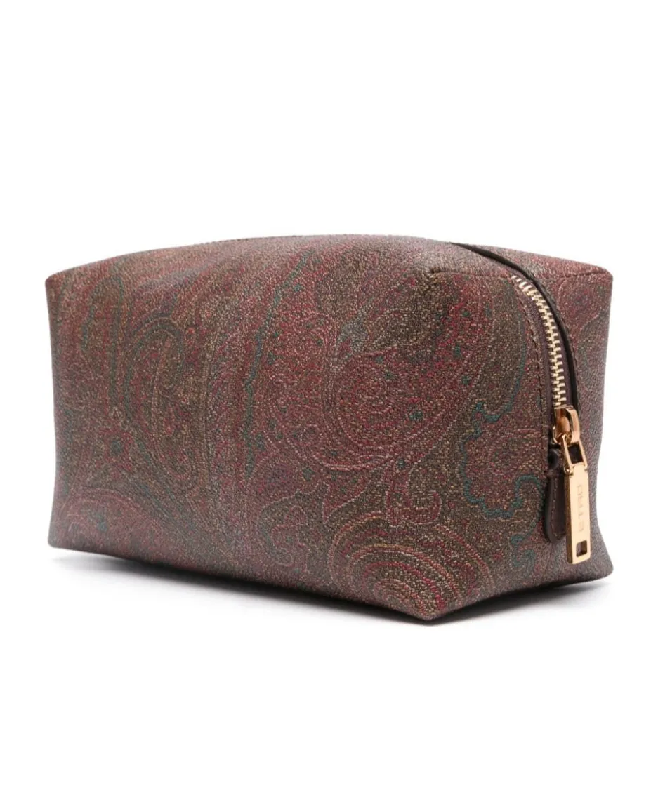 Logo Embroidered Paisley Printed Pouch