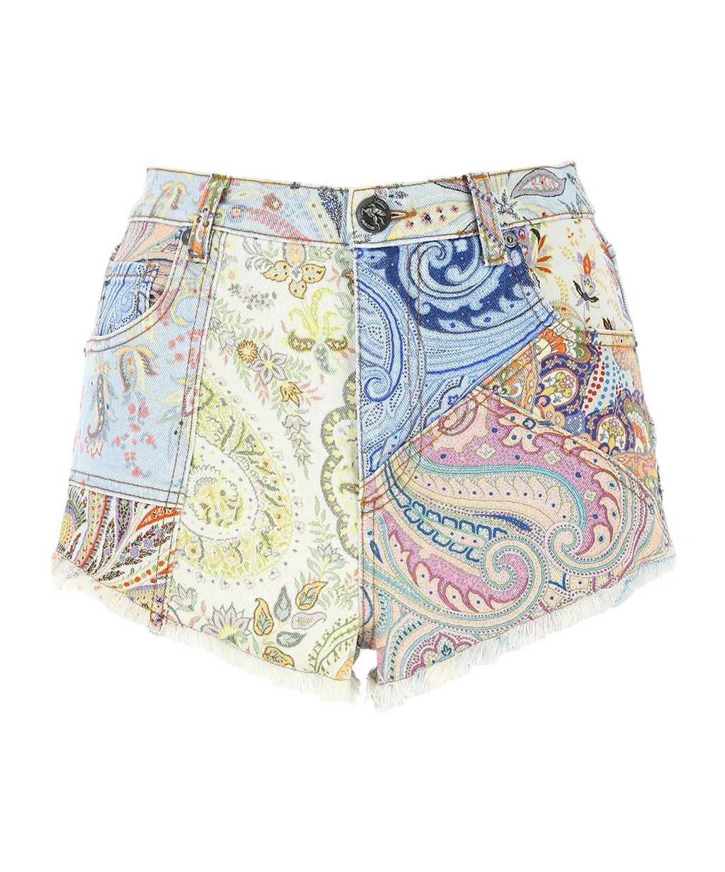Paisley Fitted Denim Shorts