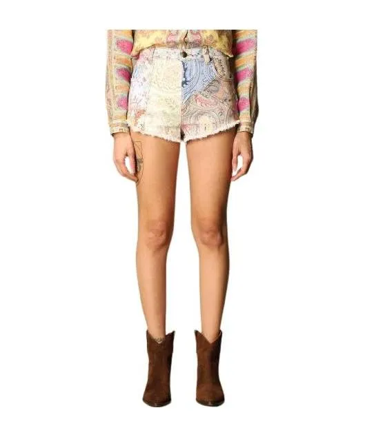 Paisley Fitted Denim Shorts