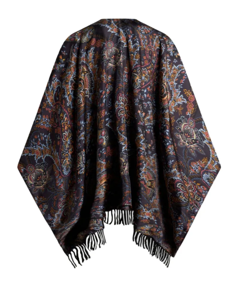 Paisley-Printed Fringed Edge Cape
