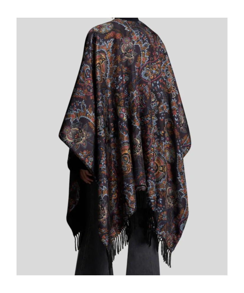 Paisley-Printed Fringed Edge Cape