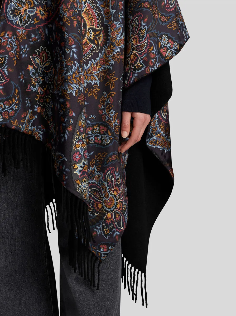Paisley-Printed Fringed Edge Cape