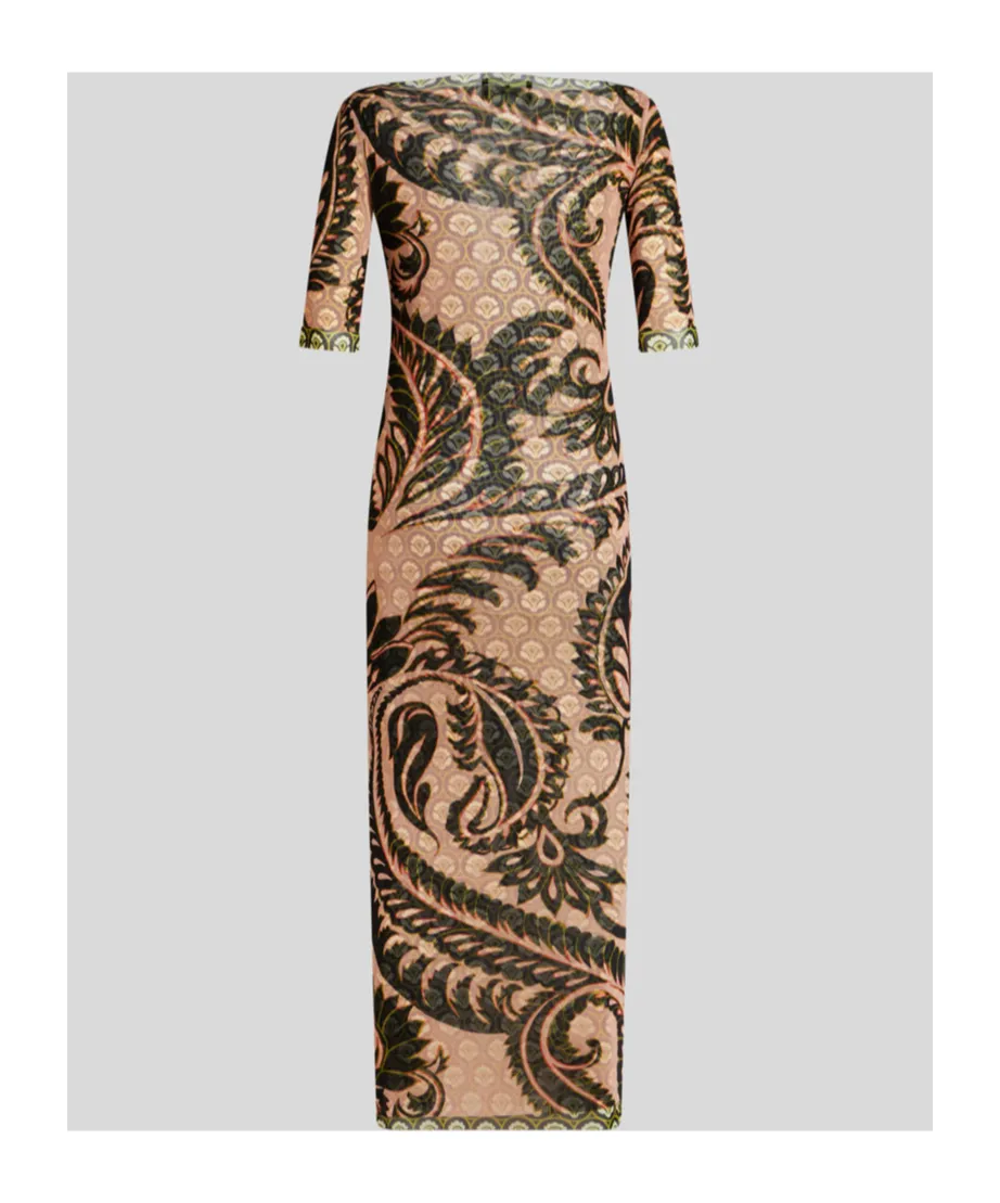 Paisley Print V-Neck Tulle Maxi Dress