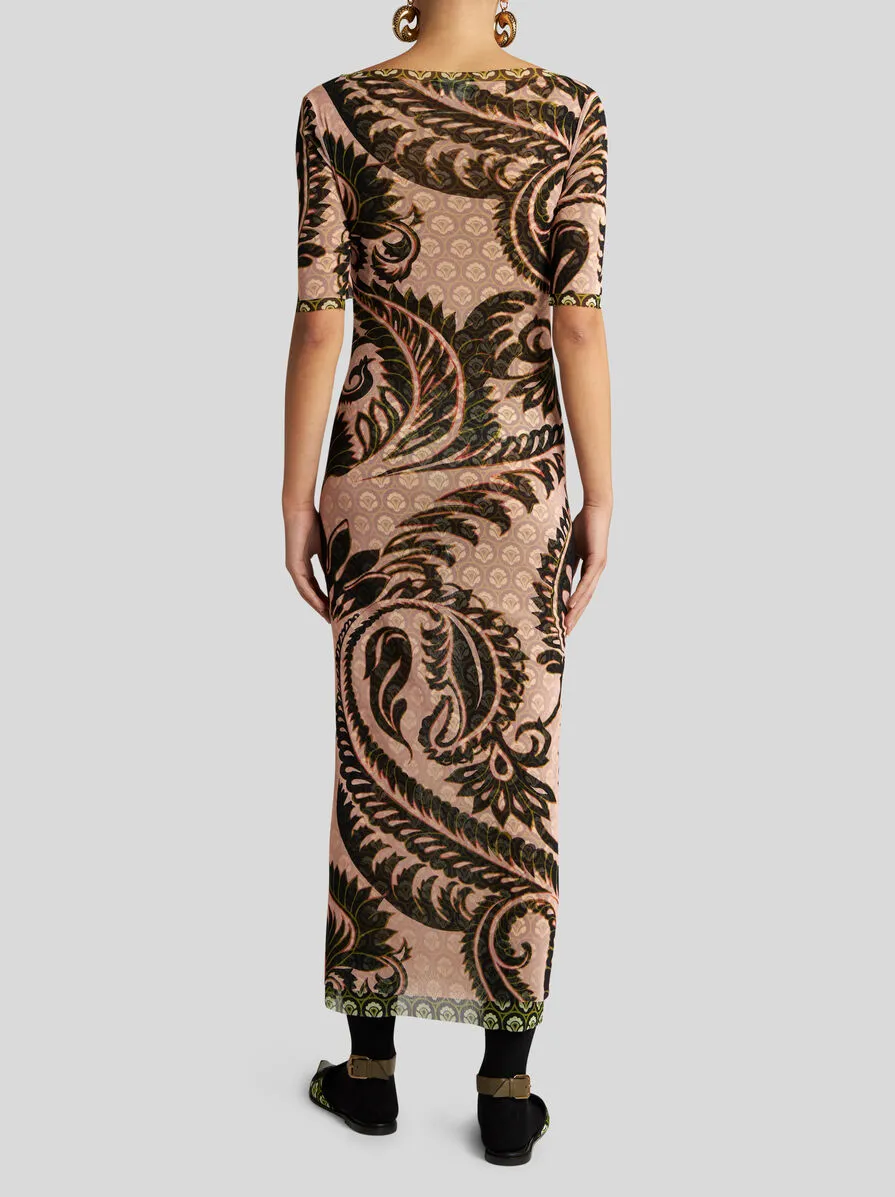 Paisley Print V-Neck Tulle Maxi Dress