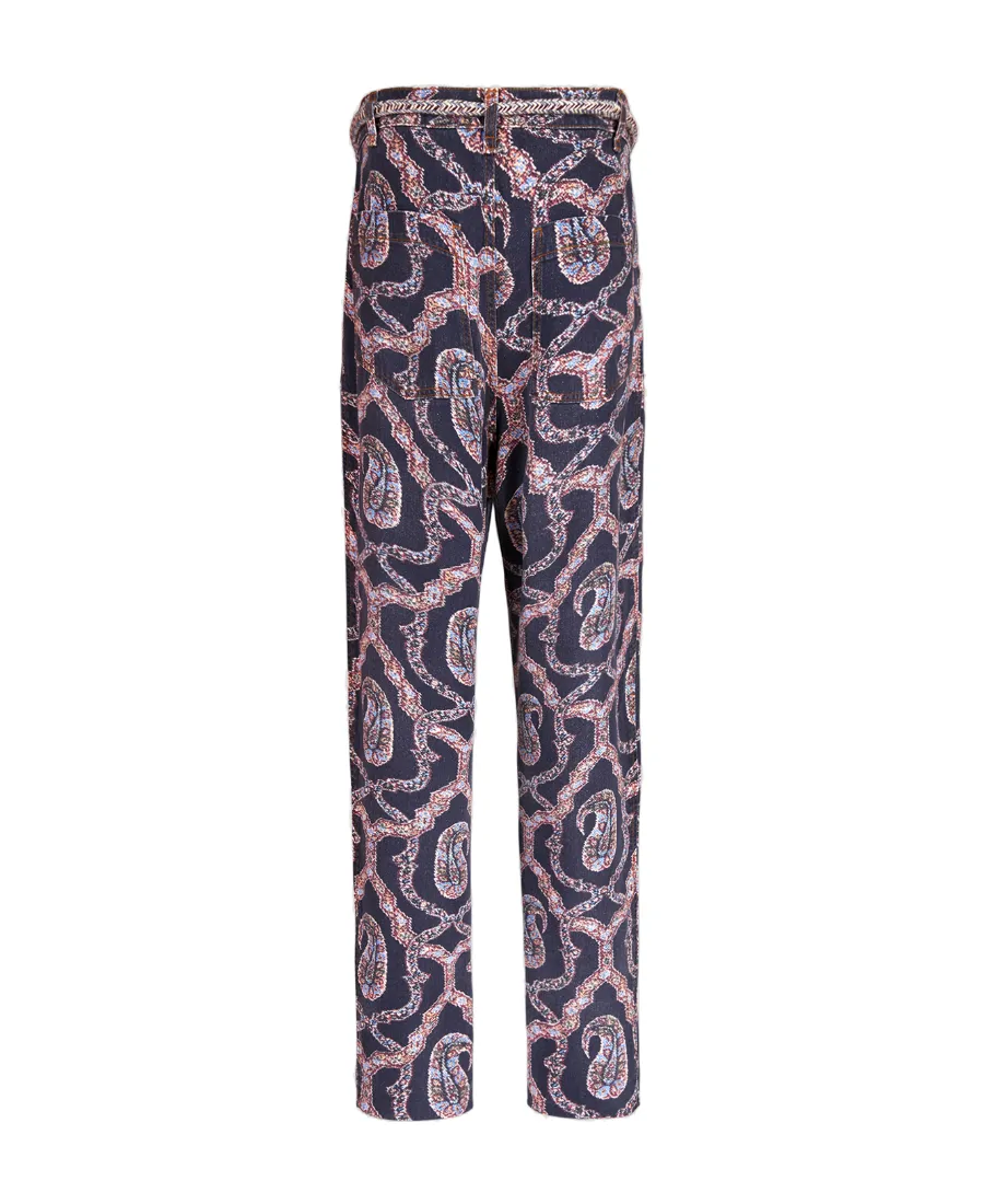 Paisley Tied-Waist Denim Trousers