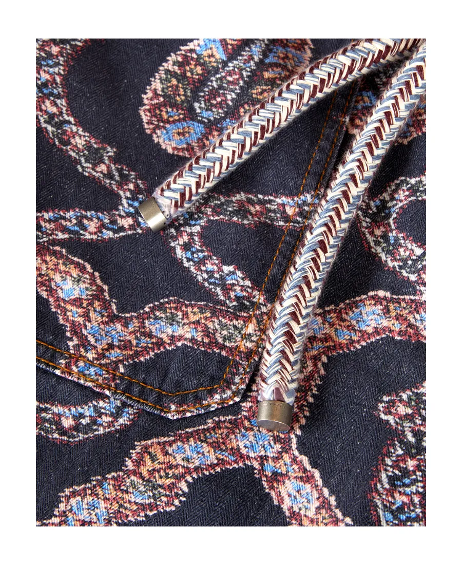 Paisley Tied-Waist Denim Trousers