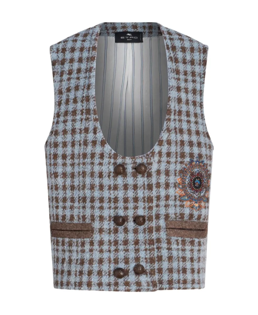 Houndstooth Embroidered U-Neck Gilet