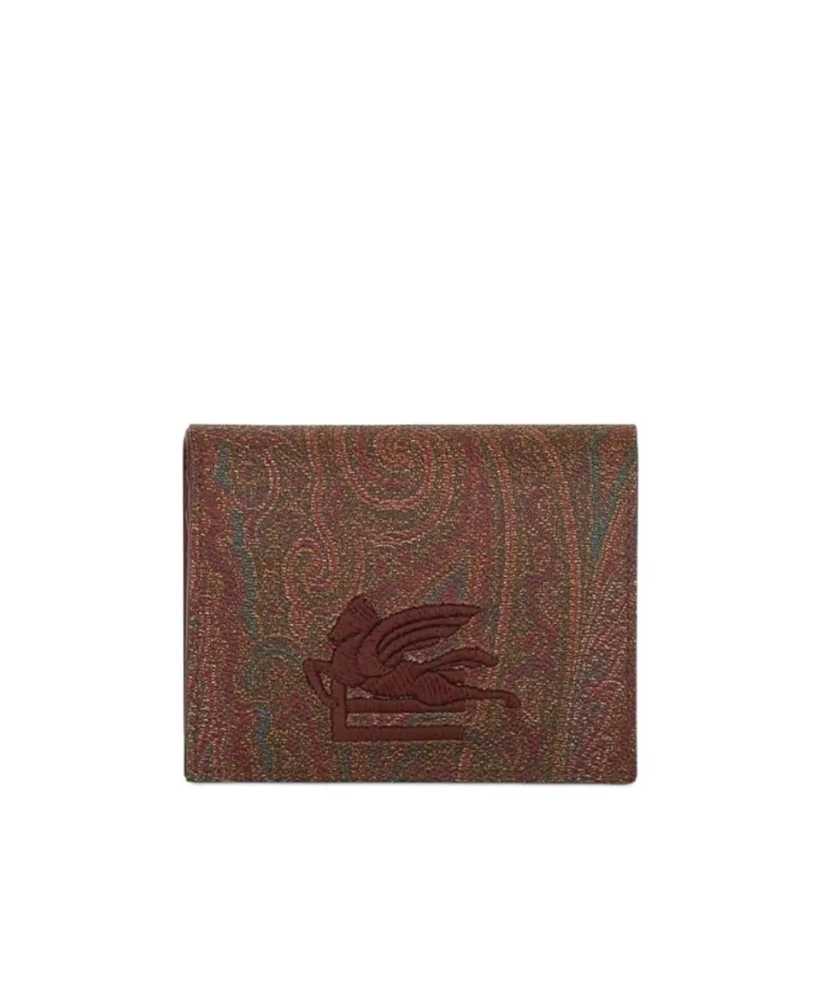 Paisley Print Logo Embroidered Bi-Fold Cardholder