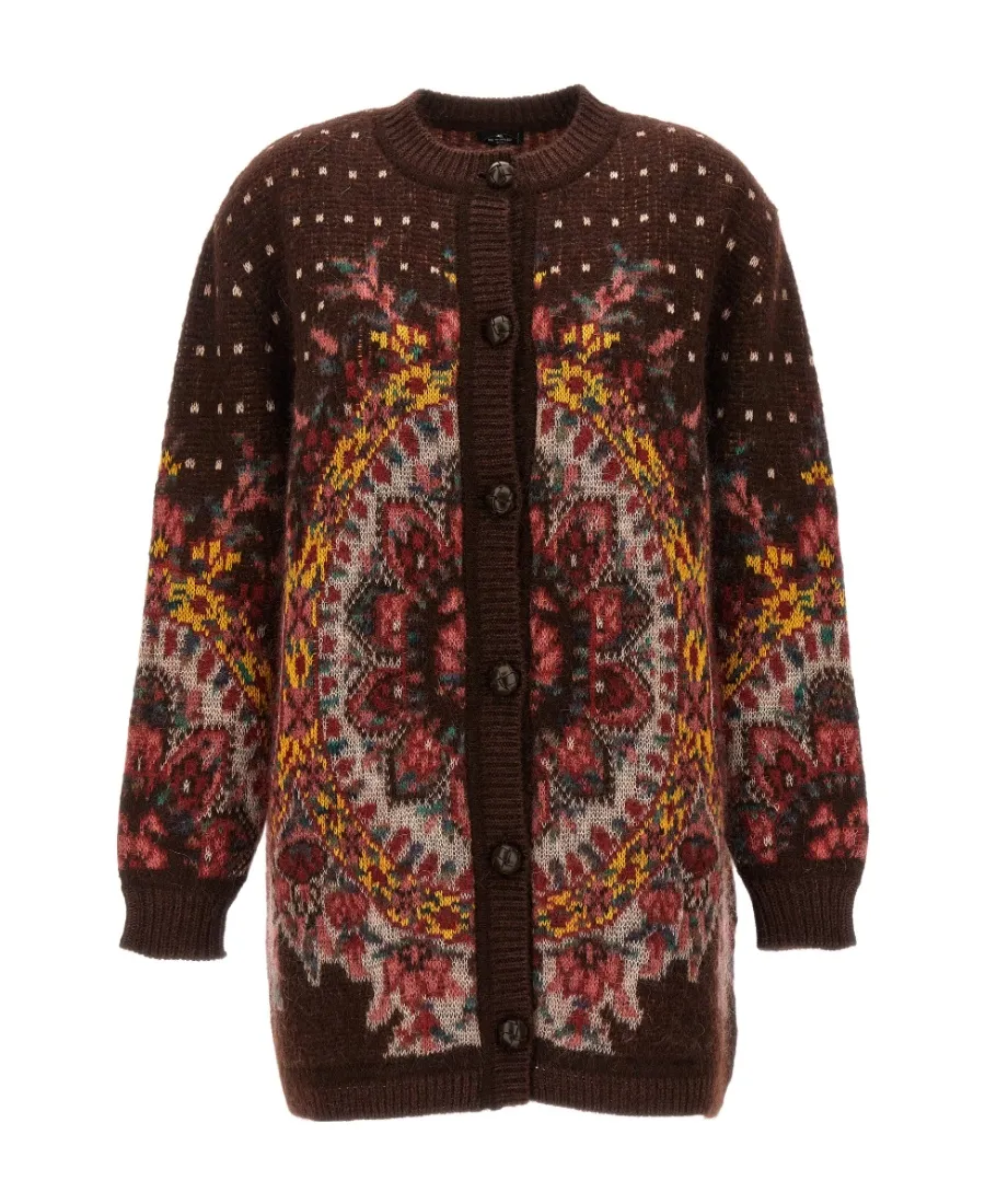 Jacquard Pattern Button-Up Cardigan