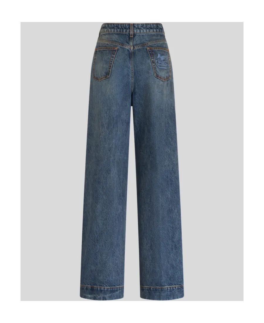 Logo Embroidered Wide-Leg Jeans
