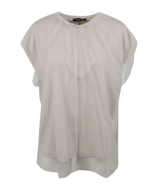 Sheer Overlay Cap-Sleeved T-Shirt