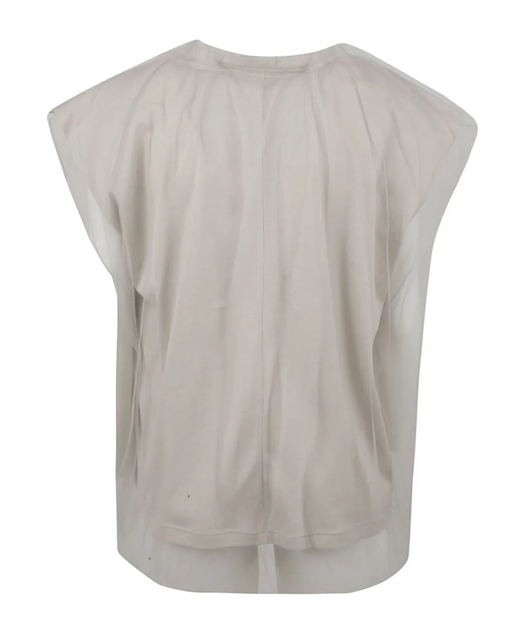 Sheer Overlay Cap-Sleeved T-Shirt