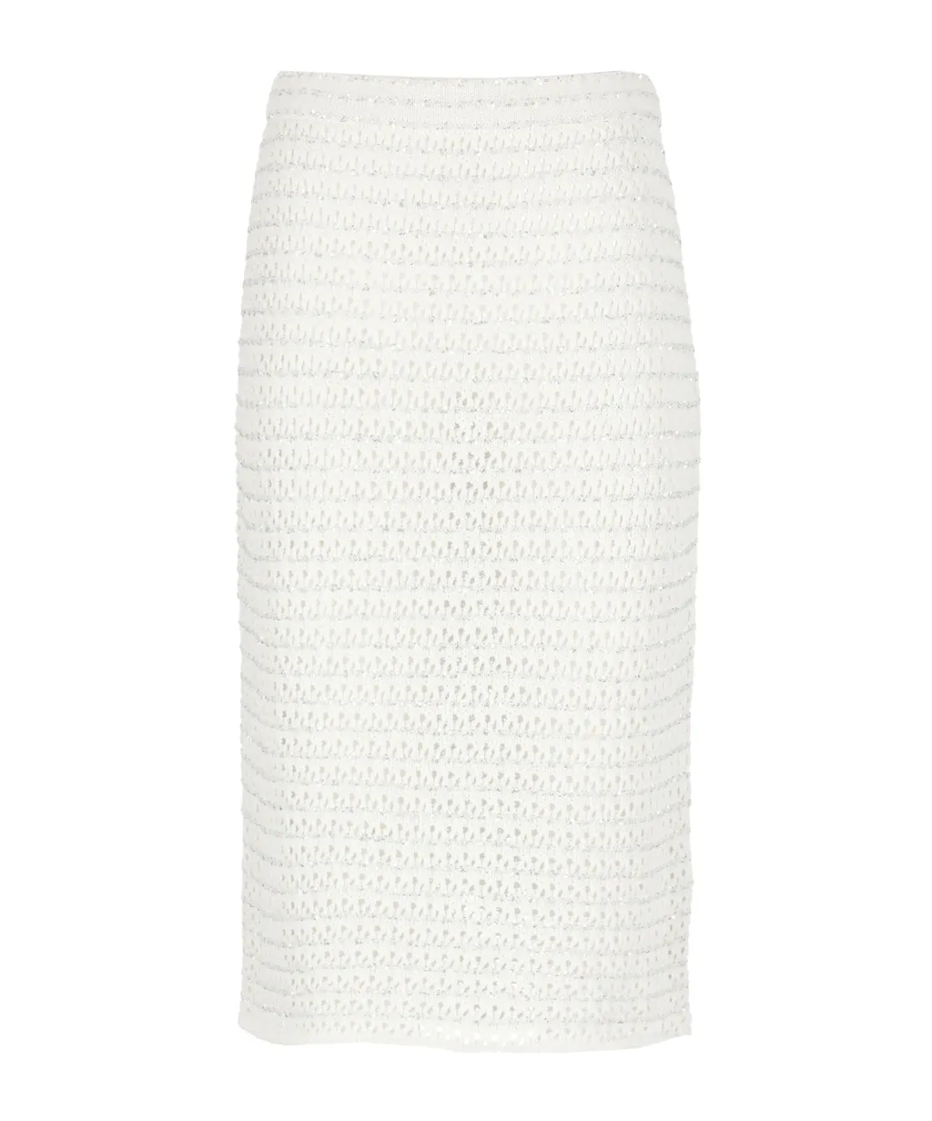 Sequinned Open-Knit Midi Skirt