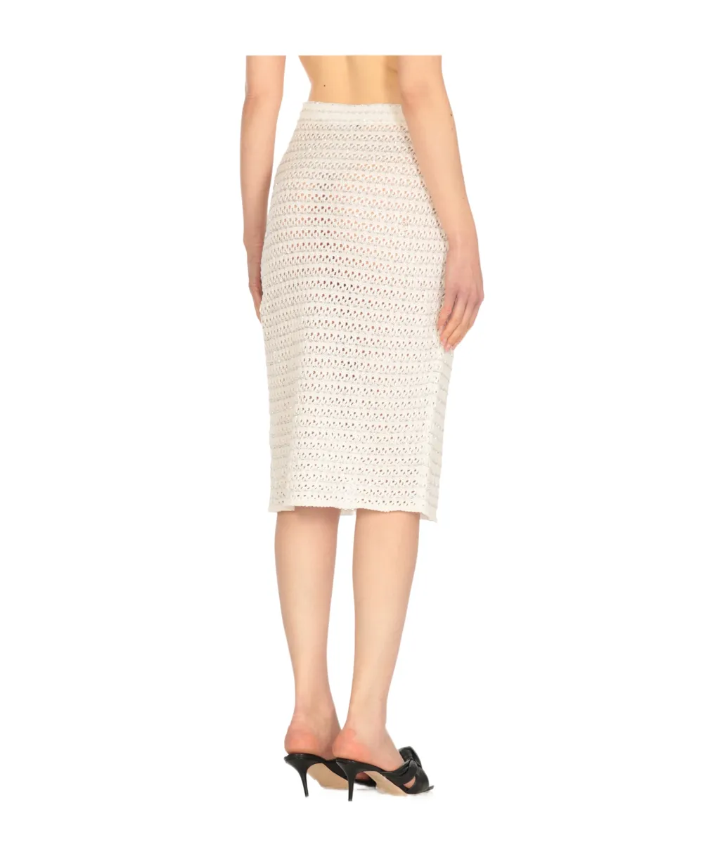 Sequinned Open-Knit Midi Skirt