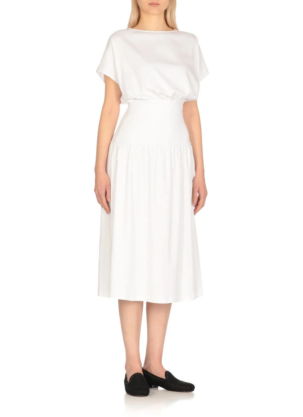 Elasticated Band Crewneck Midi Dress