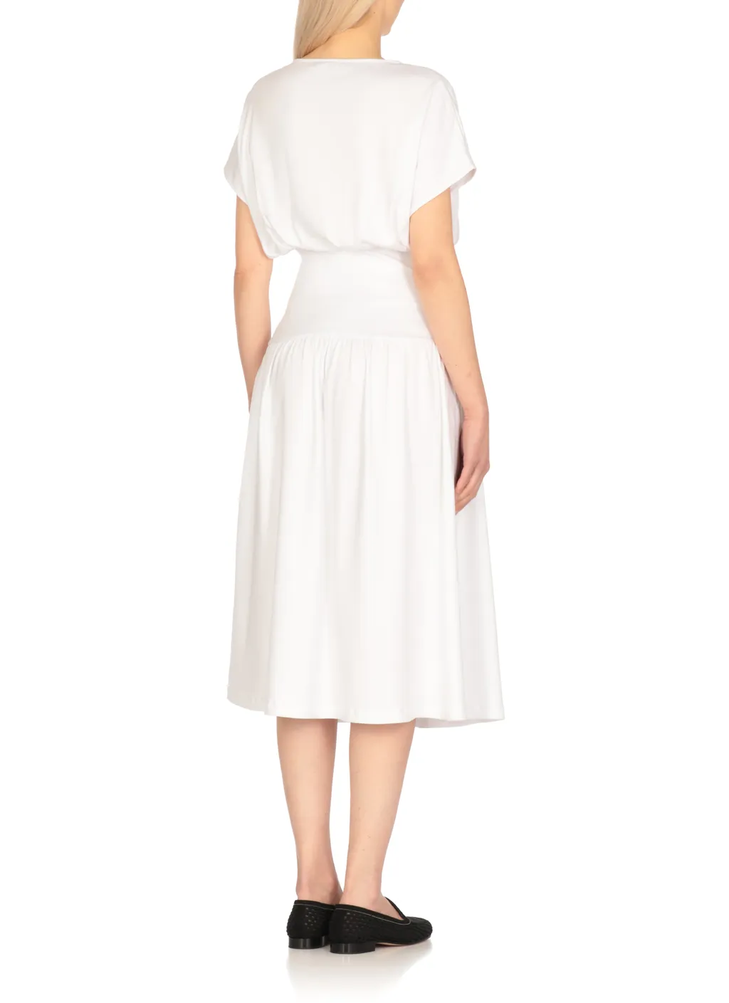 Elasticated Band Crewneck Midi Dress