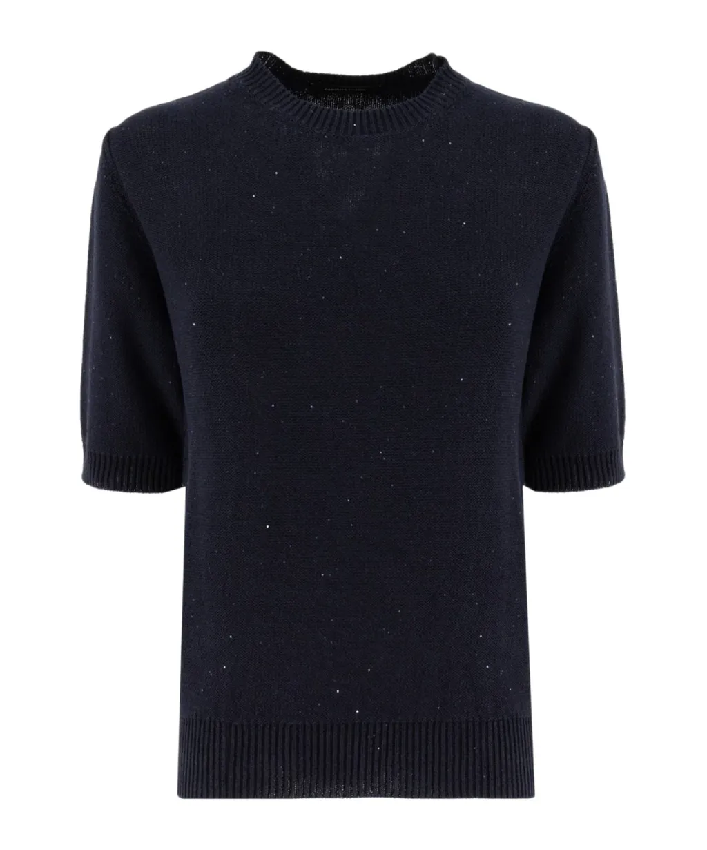 Sequinned Short Sleeved Crewneck Jumper