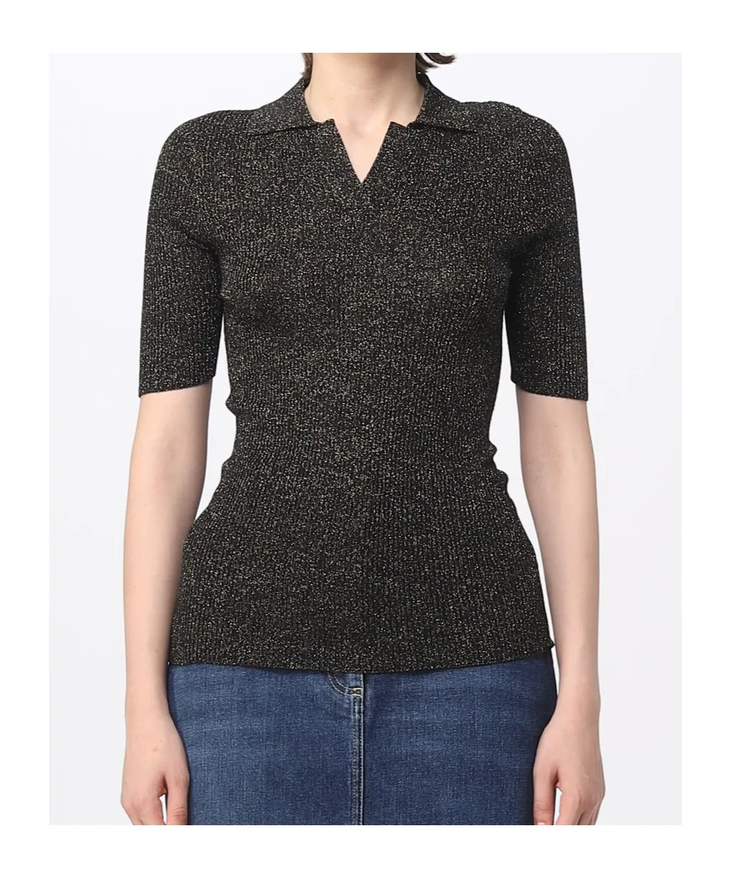 Ribbed Knit Polo Shirt