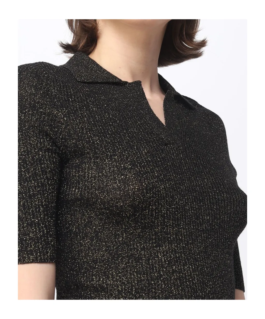 Ribbed Knit Polo Shirt