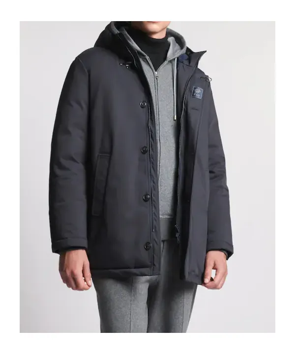 Hooded Gabardine Caban Coat