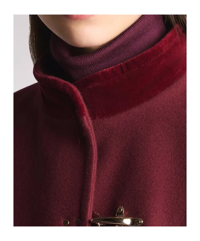 Velvet-Trimmed Wrap Collar Coat