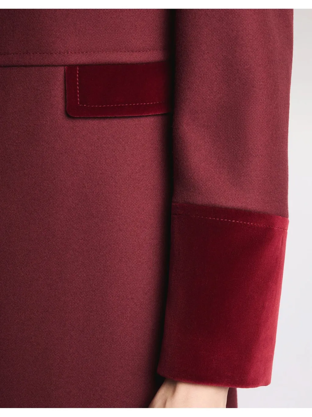 Velvet-Trimmed Wrap Collar Coat
