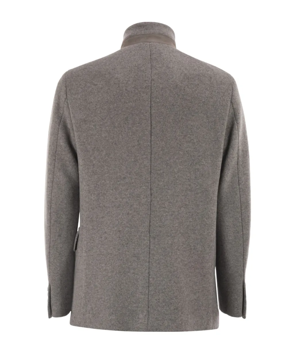 Herringbone Wool-Blend Caban Coat