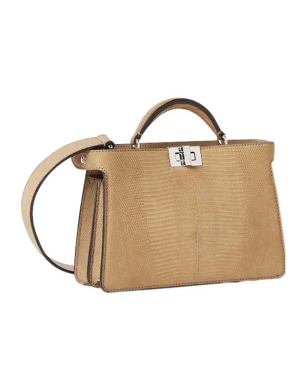 Peekaboo Iseeu X-Cross Beige Nubuck Lizard Leather Bag