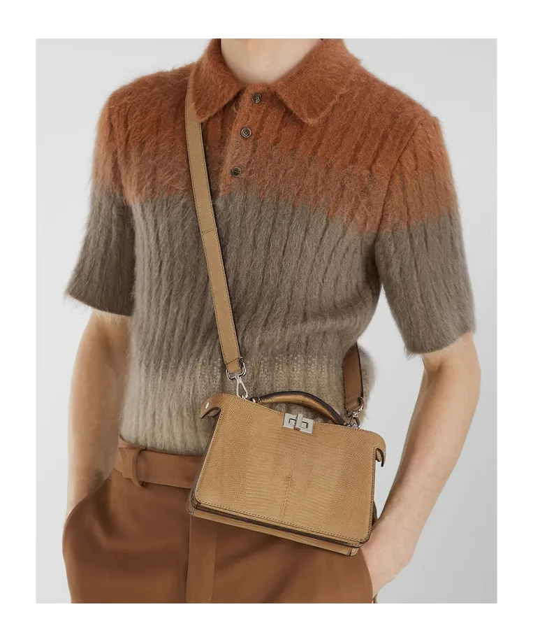 Peekaboo Iseeu X-Cross Beige Nubuck Lizard Leather Bag