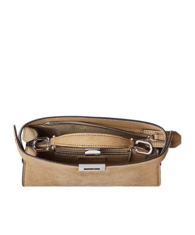 Peekaboo Iseeu X-Cross Beige Nubuck Lizard Leather Bag