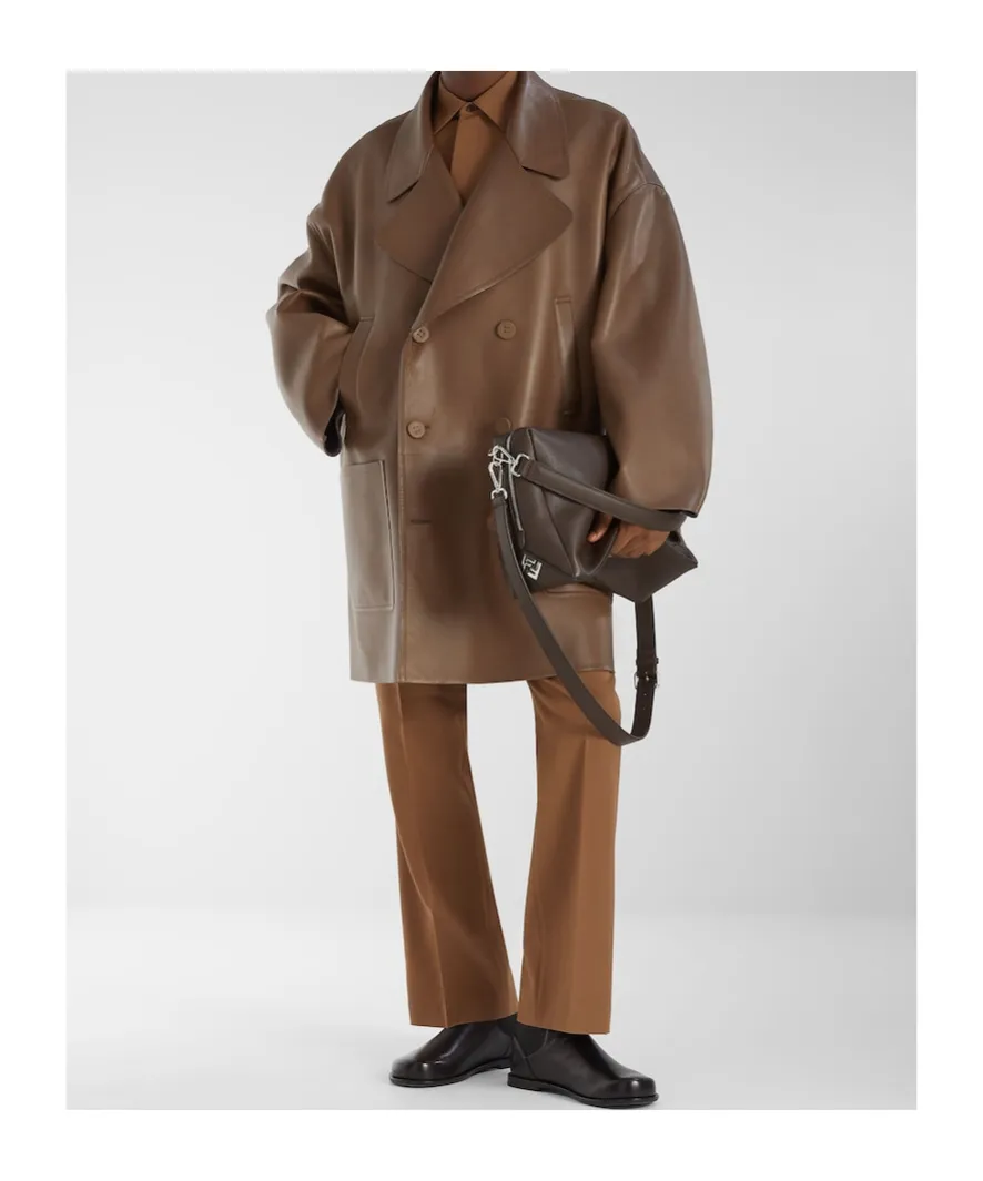 Double Breasted Leather Pea Coat