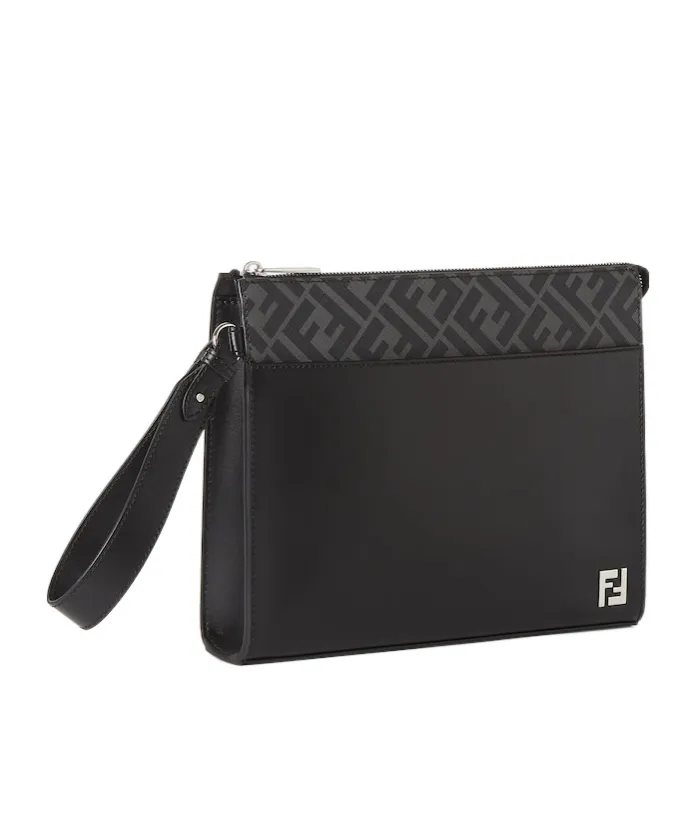 Logo Plaque Zipped Clutch Bag