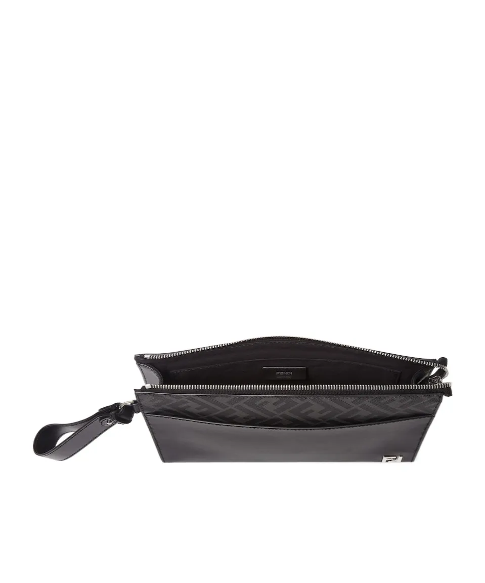 Logo Plaque Zipped Clutch Bag
