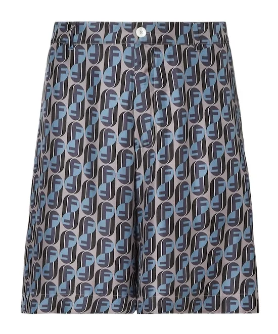 Blue Printed Silk Shorts