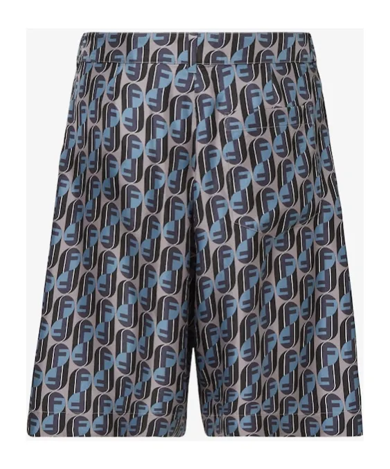 Blue Printed Silk Shorts