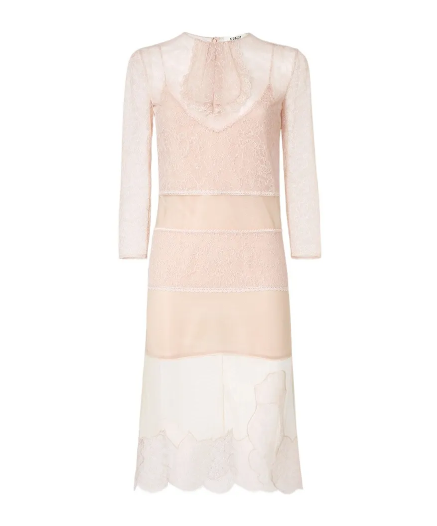 Trompe-L'oeil Effect Lace Midi Dress
