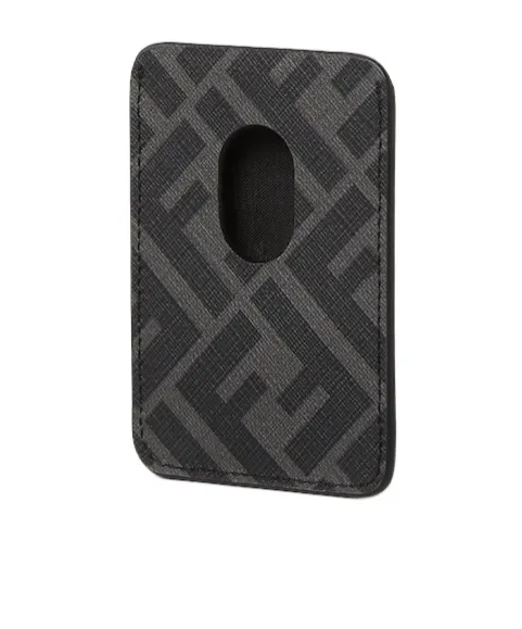 Black Leather And Black Ff Canvas Card Holder