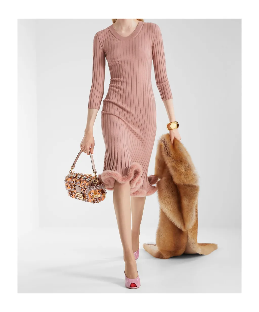 Flared-Edge Ribbed-Knit Midi Dress