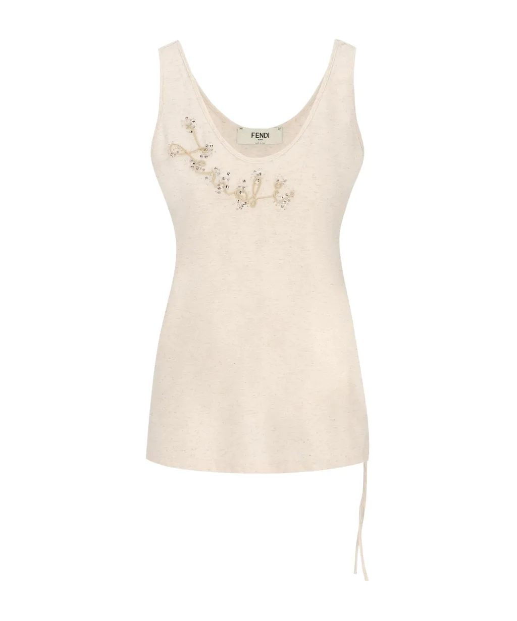 Logo Detailed Embellished Tank Top