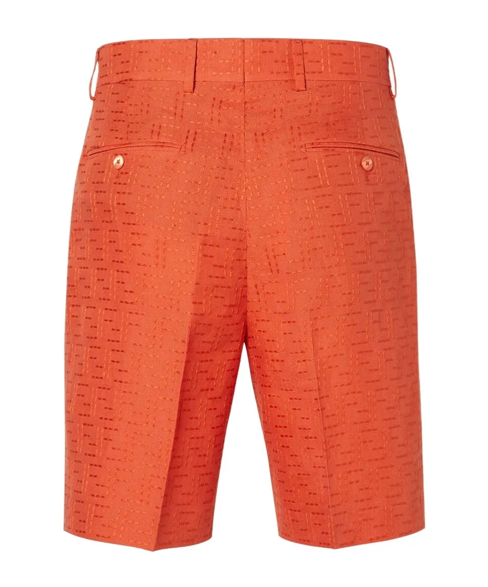 Red Linen Shorts With Ff Embroidery