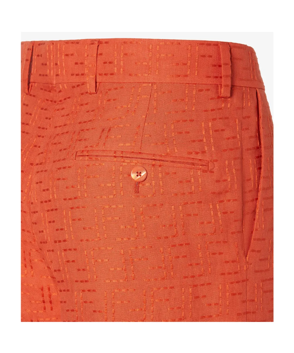 Red Linen Shorts With Ff Embroidery