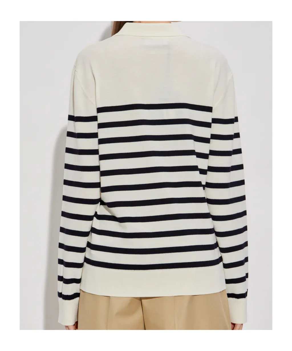 Logo Embroidered Striped Knit Polo Top