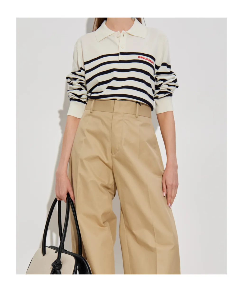 Logo Embroidered Striped Knit Polo Top