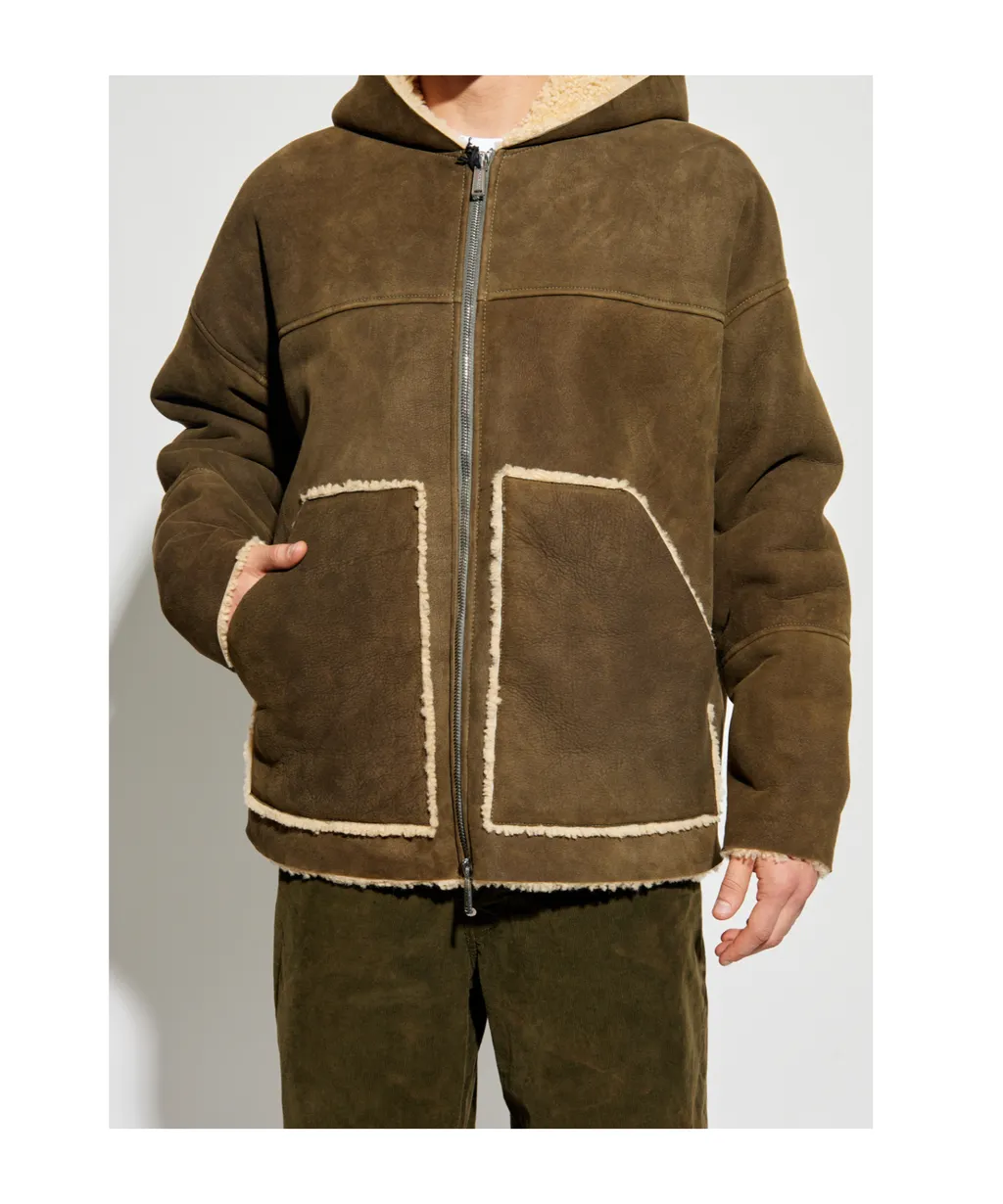 Zip-Up Hooded Leather Coat