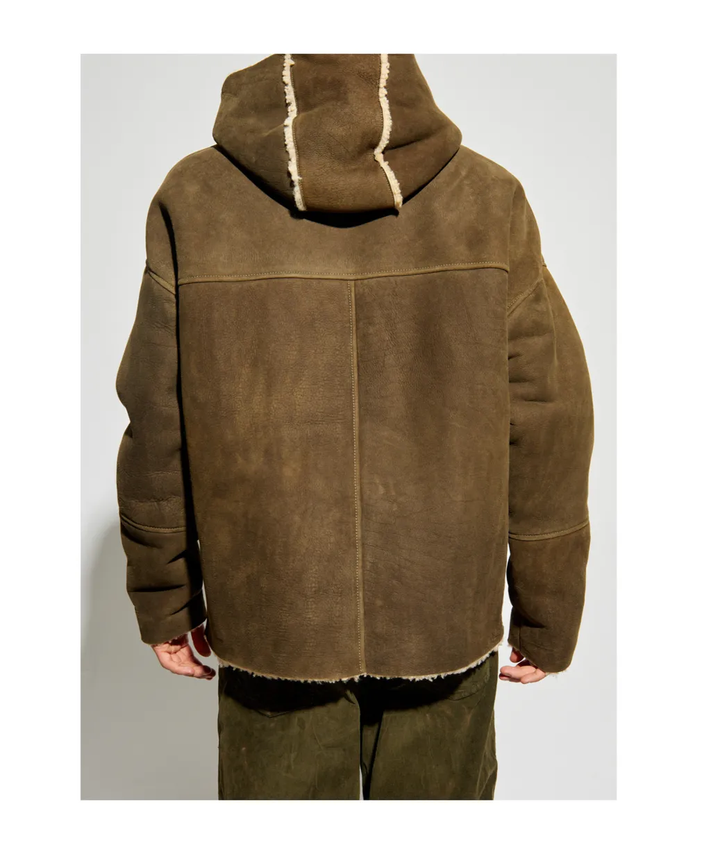 Zip-Up Hooded Leather Coat