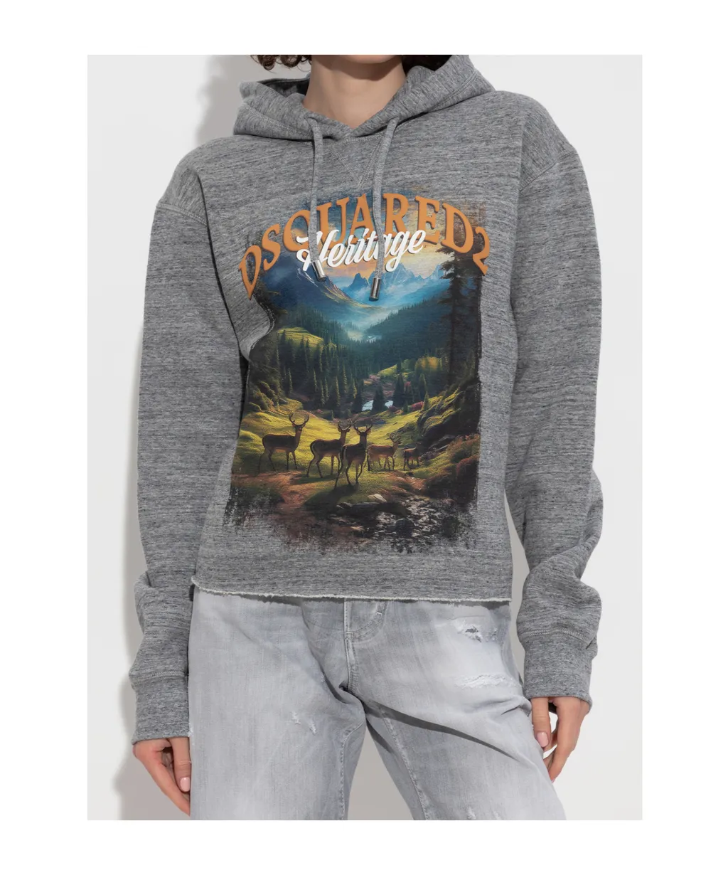 Printed Distressed Hoodie