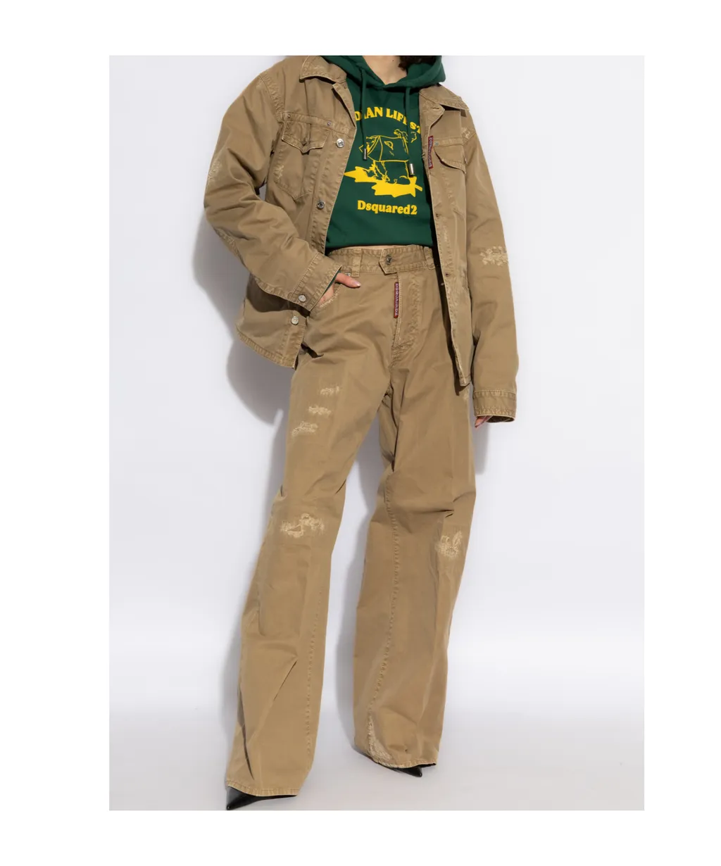 Button-Up Distressed Belted Overshirt