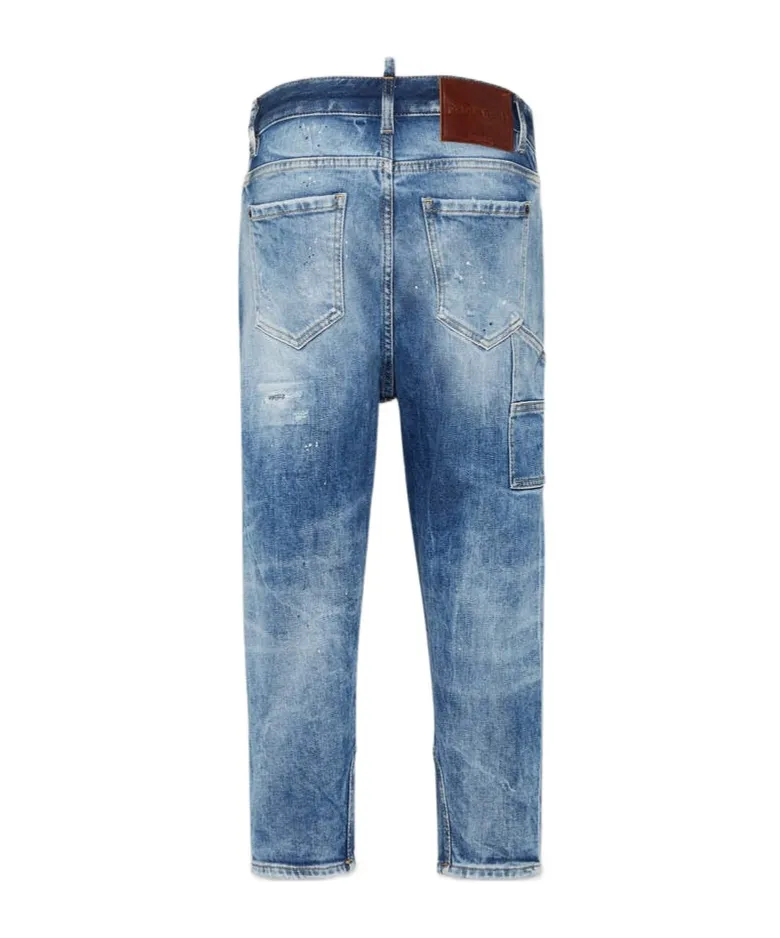 Logo-Patch Distressed Tapered Jeans